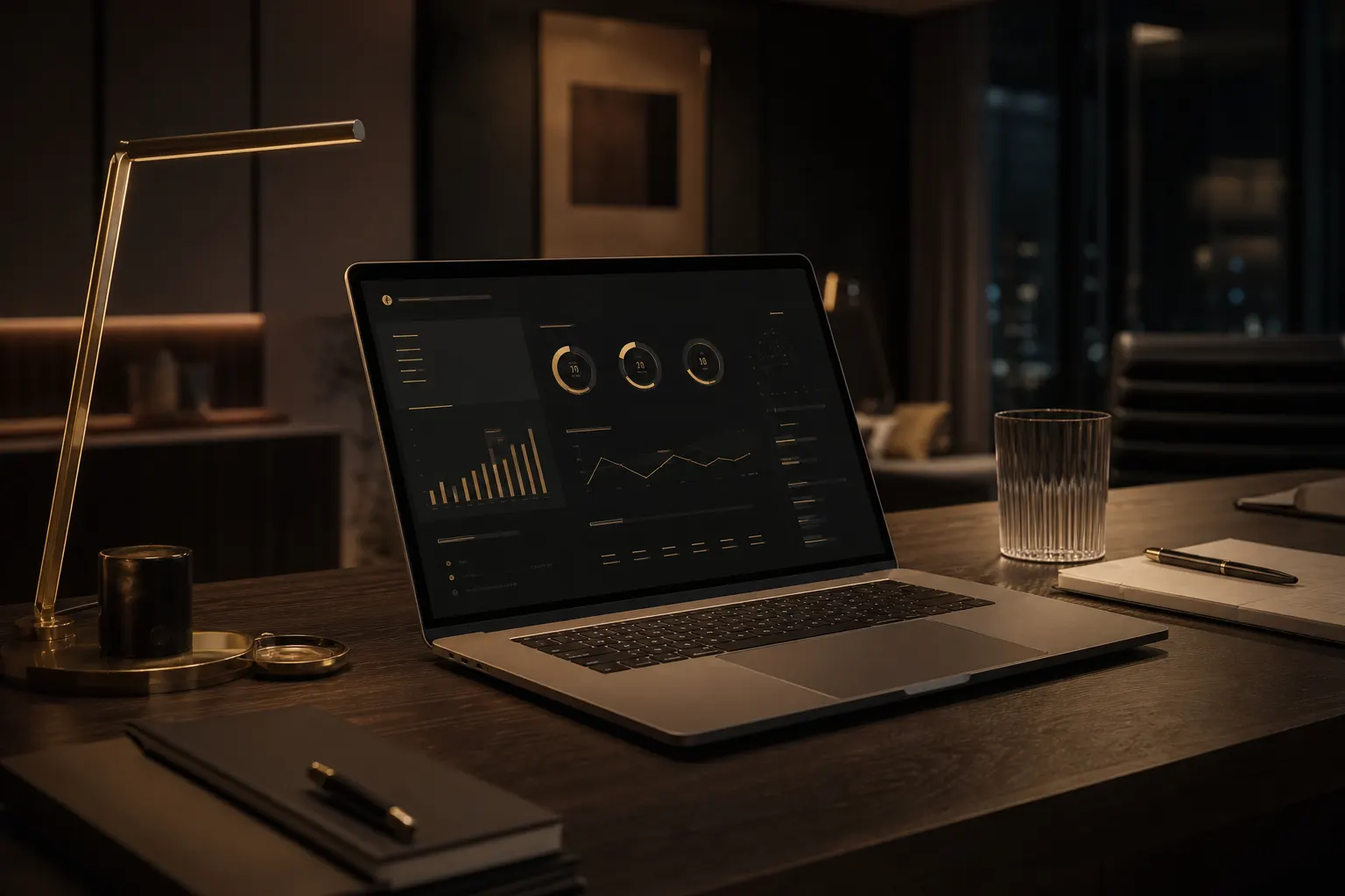 Bureau ops élégant avec tableau de bord sombre