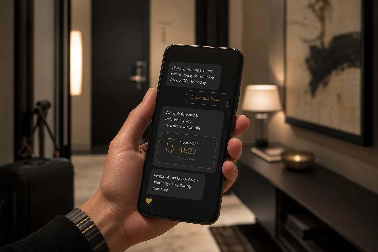Voyageur recevant le message d’accueil sur mobile